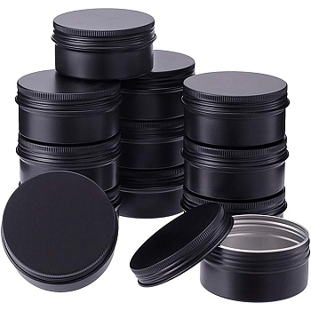 Round Aluminium Tin Cans, Aluminium Jar, Storage Containers for Cosmetic, Candles, Candies, with Screw Top Lid, Gunmetal, 7.1x3.5cm, Capacity: 80ml, 12pcs/box