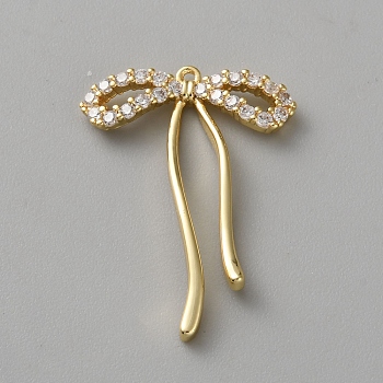 Brass Micro Pave Cubic Zirconia Pendants, Bowknot, Real 18K Gold Plated, 27x19.5x3mm, Hole: 1mm