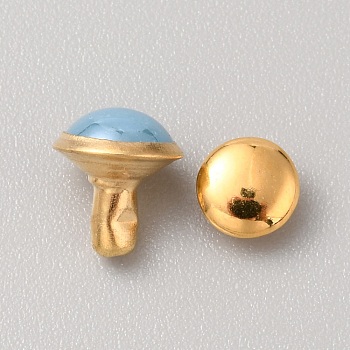 Round Brass Semi-Tublar Rivets, Collision Rivet, with Glass, for Purse, Bags, Boots, Leather Crafts Decoration, Golden, Light Sky Blue, 9x7.5mm, Pin: 2.7mm, Cap: 5.5x3mm, Hole: 2.5mm