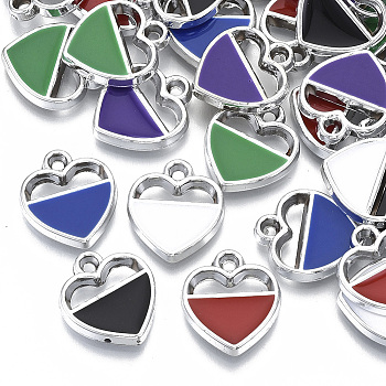 UV Plating Acrylic Pendants, with Enamel, Hollow, Heart, Mixed Color, Platinum, 16.5x14.5x3mm, Hole: 1.6mm