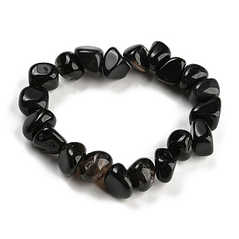 Dyed & Heated Natural Agate Nugget Beaded Stretch Bracelets, Black, Inner Diameter: 2 inch(5.2cm)