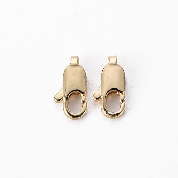 Brass Lobster Claw Clasps, Nickel Free, Real 18K Gold Plated, 12x6x3mm, Hole: 1.8mm