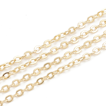 3.28 Feet Brass Cable Chains, Soldered, Flat Oval, Nickel Free, Real 18K Gold Plated, 2x1.5x0.1mm