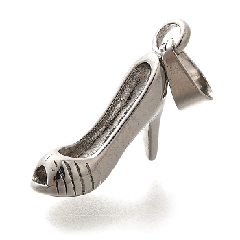 Anti-Tarnish 304 Stainless Steel Pendants, High-heeled Shoes Charm, Stainless Steel Color, 25.5x6.5x11mm, Hole: 3.5x6mm