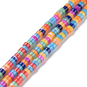 Natural Trochid Shell Beads Strands, Dyed, Flat Round, Colorful, 4x2~2.5mm, Hole: 0.8mm, about 171~172pcs/strand, 15.55 inch(39.5cm)