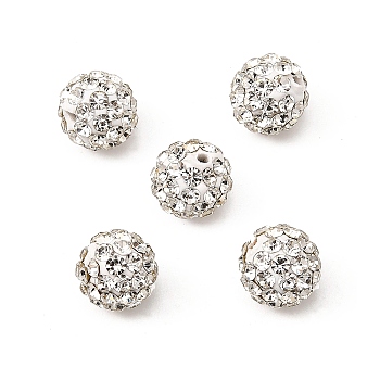 Pave Disco Ball Beads, Polymer Clay Rhinestone Beads, Grade A, Round, Crystal, PP12(1.8~1.9mm), 8mm, Hole: 1mm