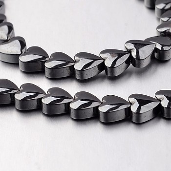Non-magnetic Synthetic Hematite Bead Strands, Heart, Original Color, 6x6x3mm, Hole: 1mm, about 71pcs/strand, 15.7 inch