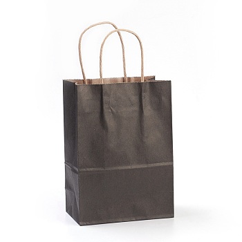 Pure Color Kraft Paper Bags, with Handles, Gift Bags, Shopping Bags, Rectangle, Black, 21x15x8cm