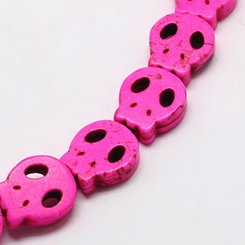 Skull Synthetic Turquoise Beads Strands, Dyed, Hot Pink, 15x13x4mm, Hole: 1mm, about 27pcs/strand, 15.7 inch