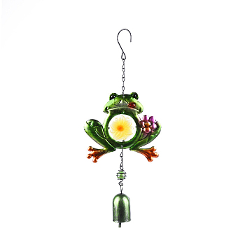 Bell Wind Chimes, Glass & Iron Art Pendant Decorations, Frog, Green, 320x130mm