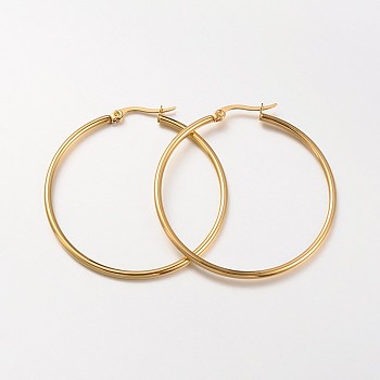304 Stainless Steel Hoop Earrings, Hypoallergenic Earrings, Ring Shape, Real 18K Gold Plated, 44x2mm, 12 Gauge, Pin: 1x0.7mm