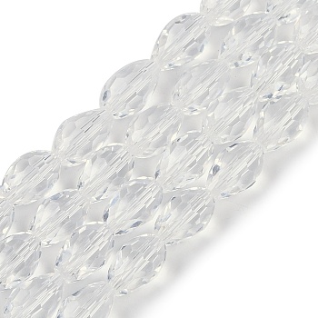 Transparent Glass Beads Strands, Faceted, Teardrop, Clear, 15x10mm, Hole: 1.6mm, about 46~48pcs/strand, 27.95 inch(71cm)