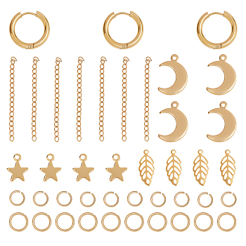 DIY 304 Stainless Steel Earring Making Kits, include Huggie Hoop Earrings & Pendants & Jump Rings & Chain Extender, Golden, 9 Gauge, 20x21x3mm, Pin: 1mm, 3pairs
