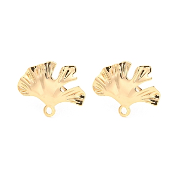 Rack Plating Brass Stud Earring Findings, with Horizontal Loops, Leaf, Real 18K Gold Plated, 16x21mm, Hole: 1.8mm, Pin: 0.8mm