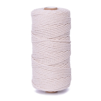 100M Round Cotton Braided Cord, for DIY Handmade Tassel Embroidery Craft, Seashell Color, 3mm, about 109.36 Yards(100m)/Roll