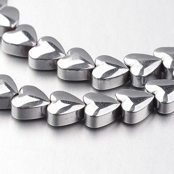 Electroplate Non-magnetic Synthetic Hematite Bead Strands, Heart, Platinum Plated, 6x6x3mm, Hole: 1mm, about 71pcs/strand, 15.7 inch