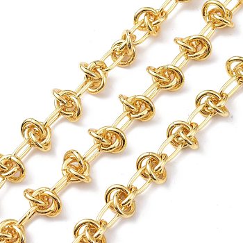 Brass Cable Chains, with Spool, Unwelded, Knot, Real 18K Gold Plated, 12x6x1.5mm and 9.5x2mm