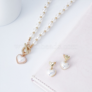 ABS Plastic Pearl Heart Pendant Necklace with Beaded Chains & Dangle Stud Earrings(SJEW-AN0001-18)-7