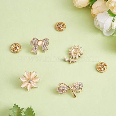 4Pcs 4 Style Crystal Rhinestone Bowknot & Sunflower Brooches(JBR078A)-4