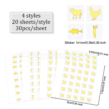 80 Sheets 4 Style Cartoon Carrot & Rooster & Fish & Cow Meal Stickers(DIY-OC0008-68A)-2
