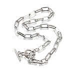 Non-Tarnish Unisex 304 Stainless Steel Paperclip Chain Necklaces, with Toggle Clasps, Stainless Steel Color, 17.71 inch(45cm)(NJEW-H215-02P)