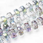 Electroplat Glass Beads Strands, Rainbow Plated, Faceted, Rondelle, Colorful, 8x5mm, Hole: 1.2mm, about 78~80pcs/strand, 22.83~23.22 inch(EGLA-Q092-8mm-D01)