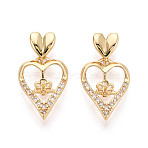Brass Micro Pave Cubic Zirconia Cup Pearl Peg Bails Pin Pendants, Heart, for Half Drilled Beads, Real 18K Gold Plated, 17.5x12.5x3mm, Hole: 4x2mm, Pin: 0.8mm(KK-T079-54G)