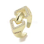 Brass Micro Pave Cubic Zirconia Open Cuff Ring, Diamond, Real 16K Gold Plated, Inner Diameter: 18mm(RJEW-K256-56G)