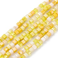 Gradient Color Electroplate Glass Bead Strands, AB Color Plated, Faceted, Cube, Yellow, 4x4x4mm, Hole: 1.2mm, about 94~97pcs/strand, 14.84~15.28 inch(37.7~38.8cm)(X-GLAA-E042-05C)