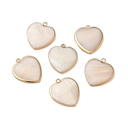 Natural Freshwater Shell Pendants, Heart Charms with Golden Tone Brass Edge, WhiteSmoke, 23x20x3mm, Hole: 2mm(SHEL-M021-14G)