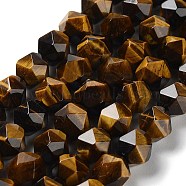 Natural Tiger Eye Beads Strands, Faceted, Star Cut Round Beads, Grade A, 9.5~10.5x9~9.5x9~9.5mm, Hole: 1.2mm, about 36~38pcs/strand, 14.76~15 inch(37.5~38.1cm)(G-F523-45-10mm)