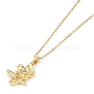 201 Stainless Steel Cable Chain Necklaces, Brass Micro Pave Clear Cubic Zirconia Pendant Necklaces, Flower, Real 18K Gold Plated, 16.06 inch(40.8cm)(NJEW-P309-17A-G)