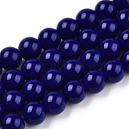 Opaque Solid Color Glass Beads Strands, Round, Dark Blue, 8~8.5mm, Hole: 1.5mm, about 51~53pcs/strand, 14.96 inch~15.55 inch(38~39.7cm)(GLAA-T032-P8mm-03)