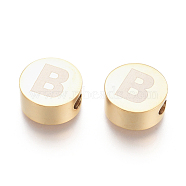 304 Stainless Steel Beads, Flat Round with Letter, Letter.B, 10x4.5mm, Hole: 2mm(STAS-I126-02G-B)