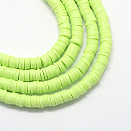 Handmade Polymer Clay Beads, Disc/Flat Round, Heishi Beads, Light Green, 8x0.5~1mm, Hole: 2mm, about 380~400pcs/strand, 17.7 inch(X-CLAY-R067-8.0mm-24)