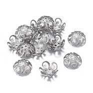 201 Stainless Steel Bead Caps, Flower, 5-Petal, Stainless Steel Color, 10x4mm, Hole: 1mm(STAS-F255-054P)