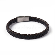 Leather Braided Cord Bracelets, with 304 Stainless Steel Magnetic Clasps, Stainless Steel Color, 215x8x5mm(BJEW-E293-01P)