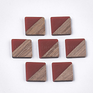 Resin & Walnut Wood Cabochons, Square, Brown, 13.5x13.5x3mm(RESI-S358-A-90B)