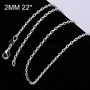 Brass Cable Chain Fine Necklaces, with Lobster Claw Clasps, Silver Color Plated, 22 inch, 2mm(NJEW-BB10869-22)