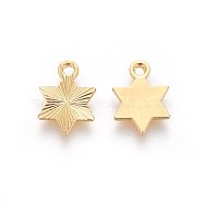 Rack Plating Brass Charms, for Jewish, Star of David, Textured, Golden, 12x8.8x1mm, Hole: 1.5mm(X-KK-E645-14G)