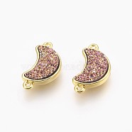 Electroplate Druzy Resin Links connectors, with Golden Tone Brass Findings, Moon, Purple, 18.5x10x4mm, Hole: 1mm(RESI-F014-D02)