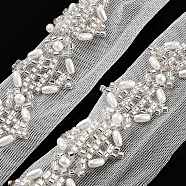 Polyester Flower Lace Trims, with ABS Imitation Pearl Beads and Glass, Floral White, 7/8 inch(23mm)(OCOR-A007-09)