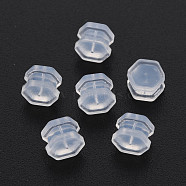 Silicone Ear Nuts, Earring Backs, Hexagon, Clear, 6x6x4.5mm, Hole: 0.7mm(SIL-N004-06)