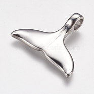 304 Stainless Steel Pendants, Whale Tail Shape, Stainless Steel Color, 30x25x8mm, Hole: 5mm(STAS-K171-17P)