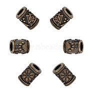 6Pcs 3 Styles 304 Stainless Steel European Beads, Large Hole Beads, Column with Bear Paw Print & Helm Of Awe & Valknut, Antique Bronze, 12~14x10mm, Hole: 6mm, 2pcs/style(STAS-UN0044-65)