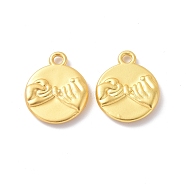 Rack Plating Alloy Pendants, Cadmium Free & Lead Free & Nickle Free, Flat Round with Promise Hook Gesture Charm, Matte Gold Color, 17.5x14.5x2.5mm, Hole: 1.8mm(X-FIND-I036-24MG)