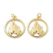 Brass Pendants, with Jump Ring, Long-Lasting Plated, Flat Round with Fire, Real 18K Gold Plated, 23.5x20x2mm, Hole: 3mm, Jump Ring: 5x0.8mm(KK-G399-14)