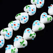 Handmade Bumpy Lampwork Beads Strands, Heart, White, 15~16x15.5~17x10.5~11.5mm, Hole: 1.4~1.8mm, about 26pcs/strand, 14.76 inch(37.5cm)(LAMP-N029-011F)