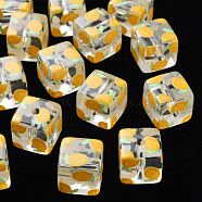 Transparent Printed Acrylic Beads, Square with Fruit Pattern, Lemon Pattern, 16x16x16mm, Hole: 3mm(MACR-S374-08A-02)
