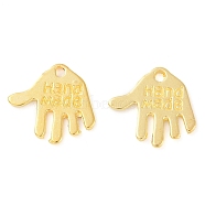 Tibetan Style Alloy Charms, Cadmium Free & Nickel Free & Lead Free, Hand Palm with Word Hand Made, Golden, 12.5x13x1mm, Hole: 1mm(K095I012)